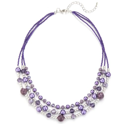 Noessla Beaded Statement Necklaces for Women Layered Chunky Bead Necklace Fashion Costume Jewelry Gifts for Mom - color: Purple