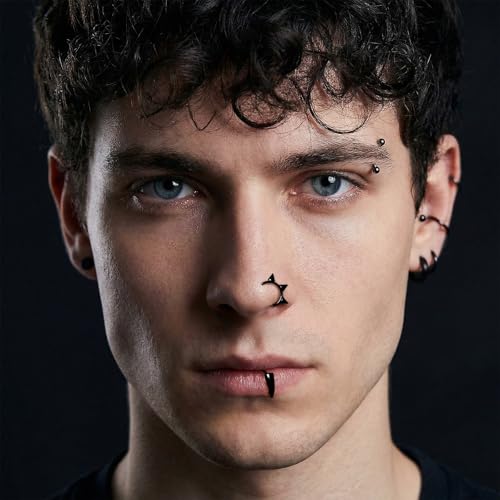 10PCS Fake Septum Rings Stainless Steel Fake Lip Ring Clip on Septum Piercing Adjustable Non-Piercing Lip Piercing Jewelry Double Hoop Nose Ring Clip On Helix Cartilage Hoop Earring Cuff for Women Men