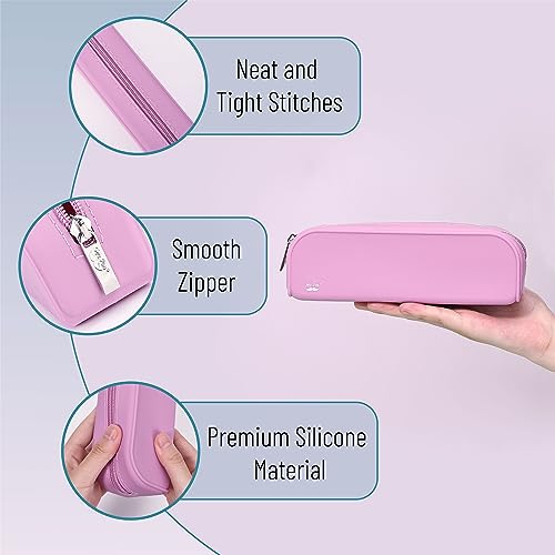 Mr. Pen- Silicone Pencil Case, Aesthetic Pencil Bag for Women, Makeup Pouch | Multifunctional Pouch for Stationery, Cosmetics and Electrical Goods Storage - color: Dusty Pink