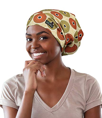 Adjustable Satin Lined Sleep Cap for Dreadlocks Curly Hair Large Head-Stay On Overnight - color: Medium Yellow