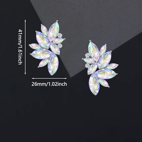 Bohemian Statement Sparkly Colourful Fancy Rhinestone Crystal Flower Dangle Drop Stud Earrings Vintage Wedding Bridal Prom Earrings for Women - color: Colorful White