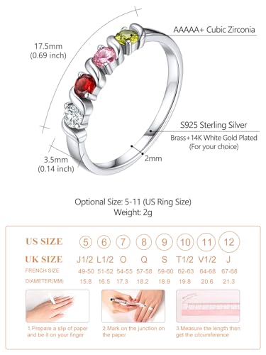 Custom4U Personalized Mothers Ring with 1-5 Birthstones Names Engraved 925 Sterling Silver/14K White Gold Plated Birthstone Rings for Women Promise Ring Birthday Jewelry Gifts for Mom Grandmother Wife - color: 4 Birthstones Ring (Custom)