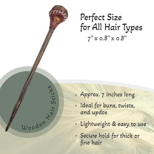 Mia Jewel Shop - Natural Tumbled Healing Gemstone Crystal Chonta Wooden Hair Sticks – Handmade Hair Sticks for Women | Hair Pins Boho Reiki Accessories, Fashion Gifts (Brown Tiger's Eye) - color: Brown Tiger's Eye