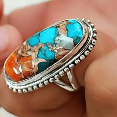 Boho Turquoise Rings for Women Western Turquoise Rings Silver Knuckle Statement Ring Stackable Wedding Ring Turquoises Jewelry Dresses Accessories