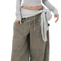 Women Y2K Lace Fringe Hip Scarf Boho Triangle Tassel Waist Cover Up Skirt Wrap Sheer Tie Belt Aesthetic Streetwear - color: H Gray