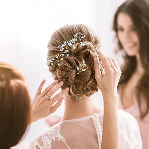 6 Pieces Bride Hair Pins Rhinestones Gold Hair Accessories for Women Crystal Wedding Hair Piece for Bride Women Girls Bridesmaids (Gold) - color: Gold