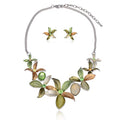 AMYJANE Vintage Statement Jewelry Set - Spring Leaf Flower Floral Plant Necklace Earring Set Crystal Rhinestone Fashion Costume Jewelry for Women Prom Party Unique Gift - style: Flower Jewelry Set Green