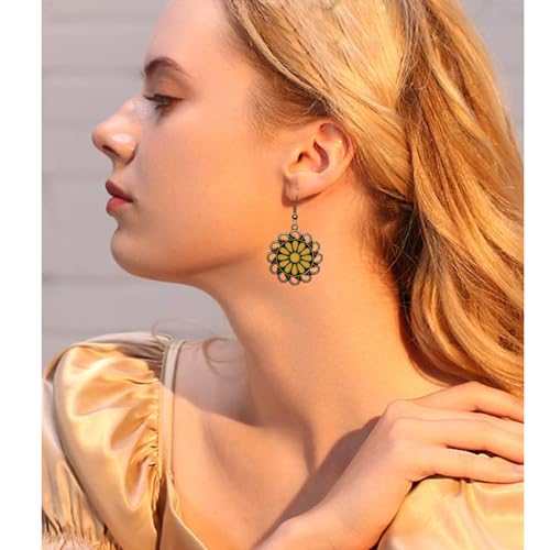 Bohemian Lightweight Vintage Copper Enamel Flower Hollow Dangle Drop Earrings Handmade Retro Circle Floral Hook Earrings For WomenJewelry Gifts - color: Yellow
