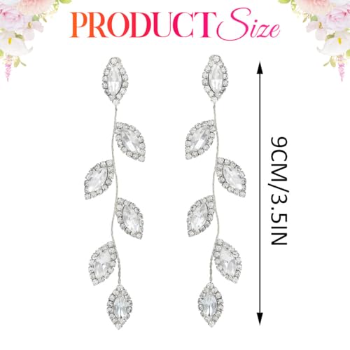 Catery Crystal Wedding Earrings Rhinestones Dangling Earrings Leaf Bridal Ear Jewelry for Brides and Women - color: Silver