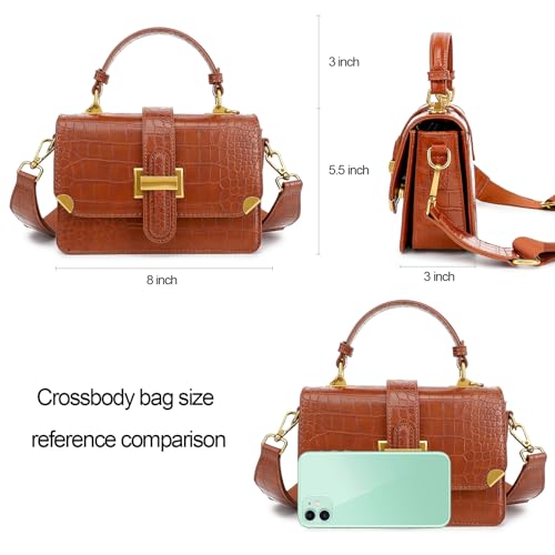 LL LOPPOP Women's Small Classy Crossbody Purse Top Handle Handbags Leather Satchel Bags for Women - color: A-brown(2035)
