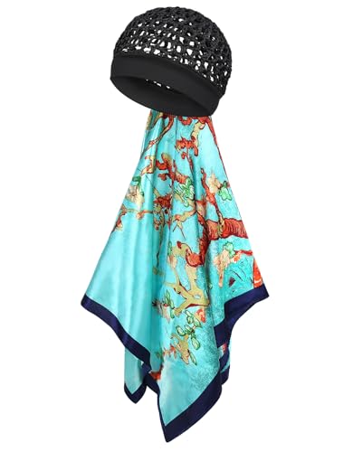 Wrap Cap Hair Net and Scarf for Silk Press Sleeping, Stretchy Knit Hair Net with Soft Edge No Red Marks, Breathable Hair Wrap Net for Women - color: Forest Nymph