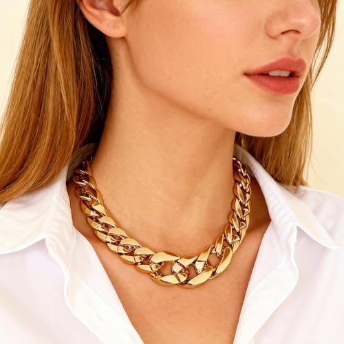 Long tiantian Chunky Gold Necklace Stack Chain Necklaces for Women Statement Layered Paperclip Choker Necklaces Statement Necklace for 80s 90s & Night Out Outfits Paperclip Style Fashion Jewelry - color: A9:890-Gold
