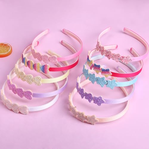 Fishdown Headband for Kids Girls, 10Pcs Rainbow Glitter Hairband for Toddler Heart Rainbow Star Non-slip Headbands with Teeth - color: Multicolor