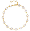 Dremmy Studios Gold Bracelet for Women 18K Gold Plated Dainty Paperclip Cubic Zirconia Disc Coin Star Cable Satellite Bead Pearl Simple Boho Minimalist Stacking Layered Link Jewelry Gift - color: Bead Pearl