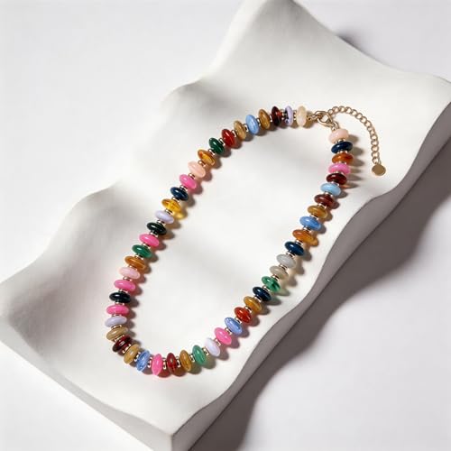 Colorful Chunky Beaded Necklaces for Women - Statement Boho Layered Necklace, Handmade Festival Jewelry, Trendy Bead Necklace Gift - color: Colorful Chunky Beaded Necklace B