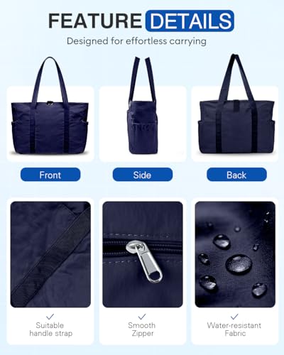 Tote Bag for Women, 26L Capacity Travel Purses Work Bag, Small Zipper Tote Bag for Travel Nurse Gym Teacher - color: Navy Blue