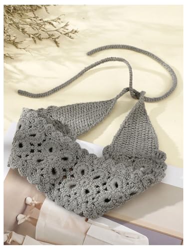 OYOANGLE Women's Boho Crochet Knit Hair Band Vintage Head Wrap Hair Bandanas Head Kerchief Grey One-Size - color: Grey