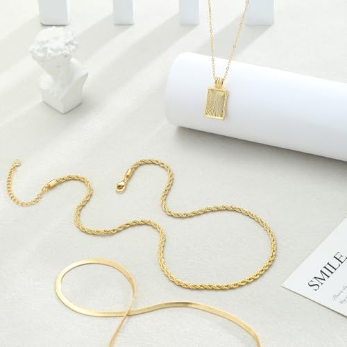 BBV Layered Gold Necklaces for Women Stackable Dainty 14K Gold Plated Silver Chain Necklace Layering Cute Fashion Pendant Choker Necklaces Trendy Jewelry Set Gifts for Women - color: golden, style: Rope twist snake chain O-ring chain texture