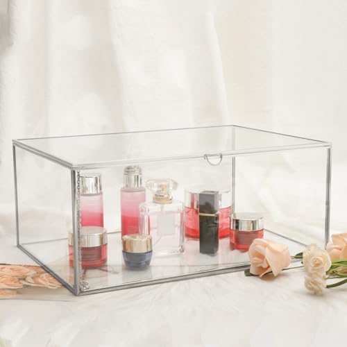 HighFree Vintage Glass Box with Lid - Clear Jewelry Glass Display Box Keepsake Box - Home Decor Decorative Box for Trinket Rings Bracelet (Silver, X-Extra Large) - color: Silver, size: X-Extra Large