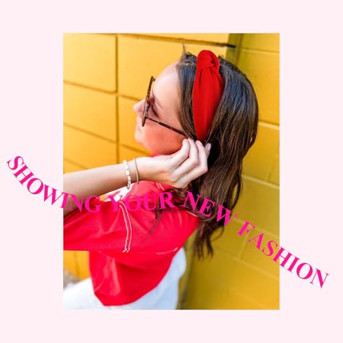 WOVOWOVO 4 Packs Knotted Headbands for Women, Fashion Wide Head Bands for Women's Hair Non Slip Boho Hairbands Red Pink White Hair Accessories - color: Pink Set