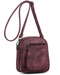 FADEON Small Purses for Women Crossbody Bags, Designer PU Leather Mini Cross Body Purse Travel Shoulder Bag Card Slots - color: Wine Red Retro Style