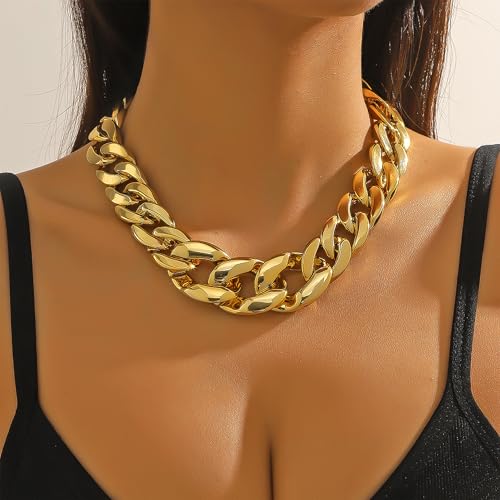 Long tiantian Chunky Gold Necklace Stack Chain Necklaces for Women Statement Layered Paperclip Choker Necklaces Statement Necklace for 80s 90s & Night Out Outfits Paperclip Style Fashion Jewelry - color: A9:890-Gold