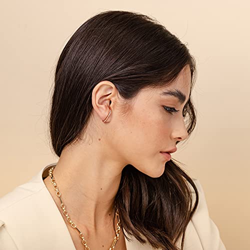 PAVOI 14K Gold Plated 925 Sterling Silver Post Minimalist Suspender Ear Cuff Earrings for Women | Wrap Earlobe Studs - style: Plain