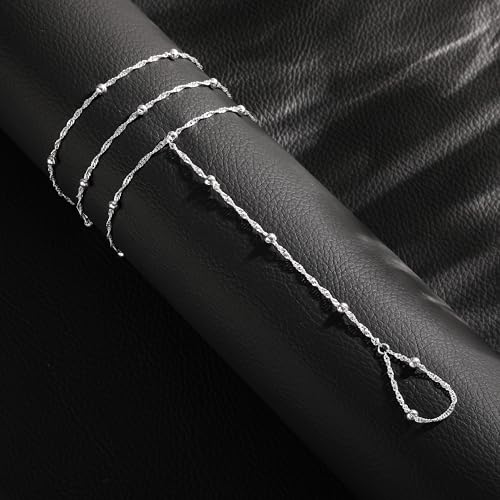 CHESKY Silver Hand Chain Bracelets for Women Set - Dainty Silver Plated Finger Ring Bracelet Stack Adjustable Hand Chains Durable Beaded Bracelets Trendy Simple Jewelry Gift for Women - style: beads bracelet-silver