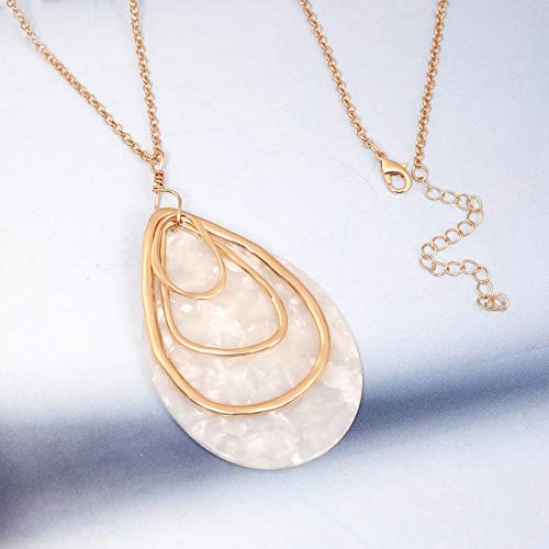 MOLOCH Long Necklace For Women Geometry Teardrop Acrylic Circle Pendant Necklace Statement Boho Acetate Resin Necklace Minimalist Gift - color: White