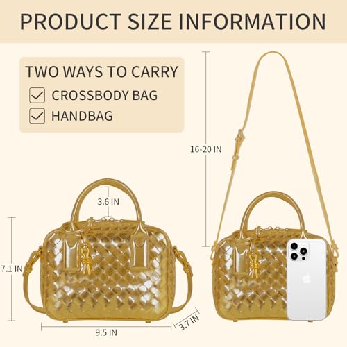 Women's Handmade Woven Top-handle Bag Fashion Leather Shoulder Handbag Crossbody Purse Woven Purse for Women - color: Gold
