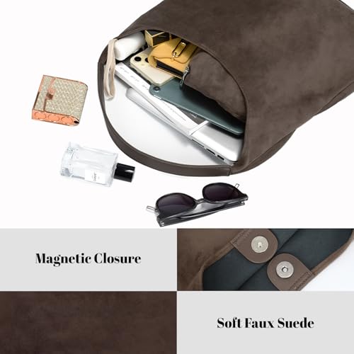 Suede Hobo Bags for Women Trendy Suede Shoulder Bag Slouchy Tote Handbag Suede Purse for Work Everyday | Suede Hobo Bags - color: Coffee
