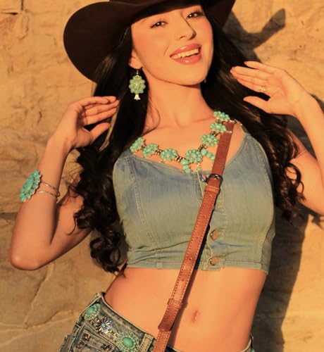 Montana West Rustic Couture's Western Jewelry Set for Women Cowgirl Vintage Western Necklace Earring - color: D-Turquoise