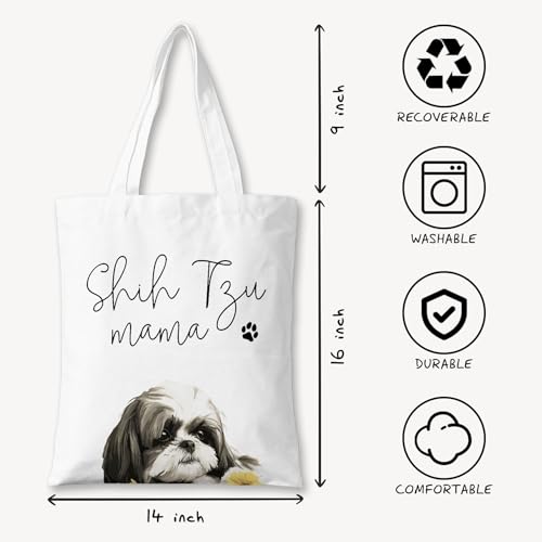 Dog Mama Canvas Tote Bag for Women, Dogs Lover Gift for Dog Mom, Birthday Christmas Cute Rottweiler Gifts For Women. - color: Shih Tzu Mama (021)