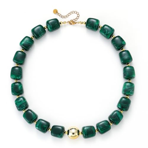 Chunky Beaded Necklace For Women Colorful Boho Beach Rainbow Statement Resin Necklace For Women Jewelry - color: Dark green