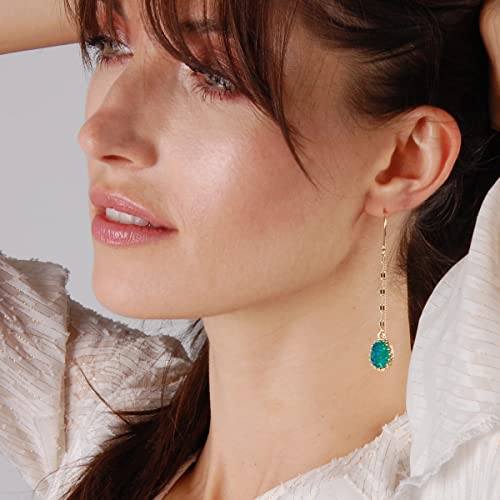 Simulated Druzy Threader Earrings for Women - Gold, Silver, or Rose Gold Tone Long Chain Earrings with Boho Created Geode Stone - color: Gold - Blue Green Stone