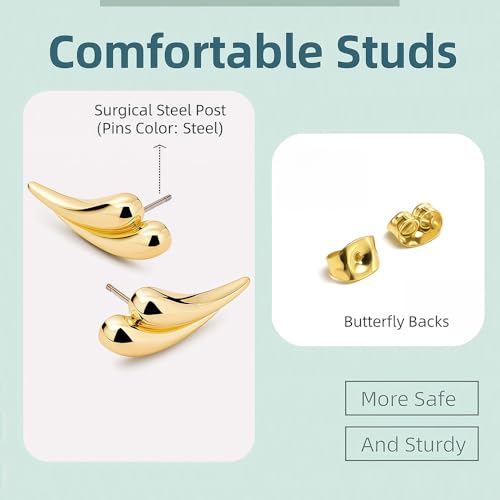 14K Gold Filled Stud Earrings for Women Non Tarnish - Trendy Gold Statement Earrings Hypoallergenic - Dainty Gold Stud Earrings Gift for Sensitive Ears