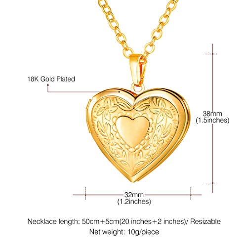 U7 Women Locket Necklace Platinum 14K Gold Photo Lockets that Hold Picture,Chain 20 Inch Personalized Gift Custom Love Heart Image Necklaces - color: gold
