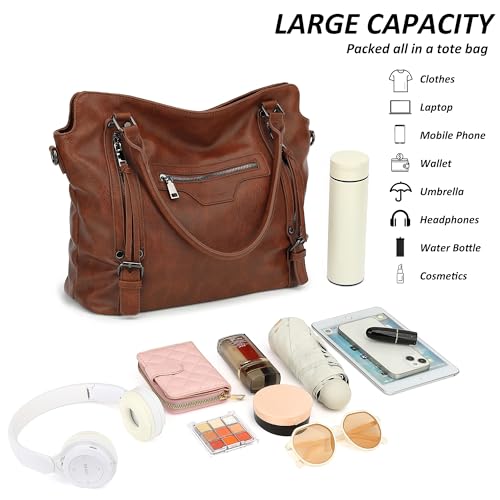 TANTOMI Tote Bag for Women Vegan Leather Purses and Handbags Ladies Waterproof Big Shoulder Bag for Travel - color: Brown.d