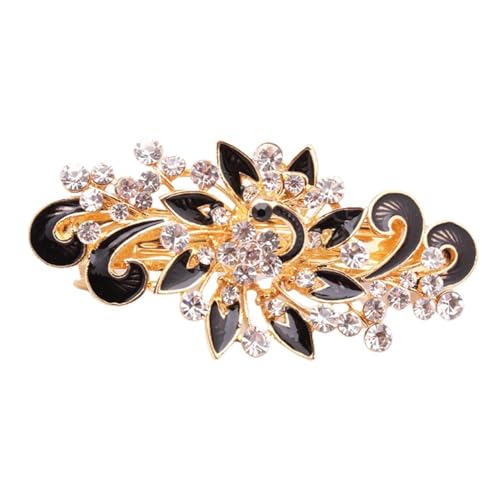 NYKKOLA Women's Multilayered Peacock Shaped Rhinestone French Barrette Hair Clip Black - color: Black