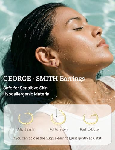 GEORGE · SMITH Stackable Kite Stud Earrings Set for Women, Gold & Silver Huggie Birthstone Jewelry with Emerald Green & Blue Sapphire, Trendy Earrings for Women 2025 - color: Silver,Red CZ