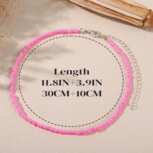 Boho Beaded Choker Necklace Colorful Short Necklaces Summer Beach Necklaces Jewelry for Women - color: Pink
