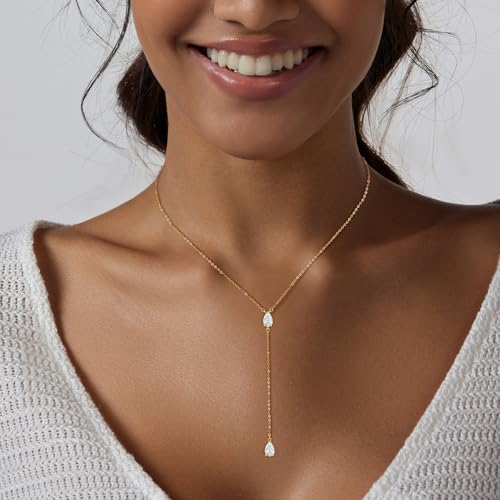 Luxval Diamond Pendant Gold Necklace for Women，Dainty 18k Gold Plated Choker Necklaces Simple Gold Jewelry Gifts for Women Girls - color: Gold-Y teardrop