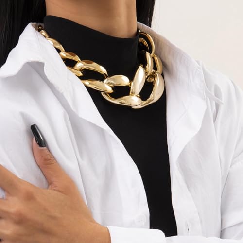Chunky Chain Necklaces Women Statement Collar Necklace Gold Flat Snake Chain Choker Ribbed Design for Party, Dress Jewelry Gifts - color: A15