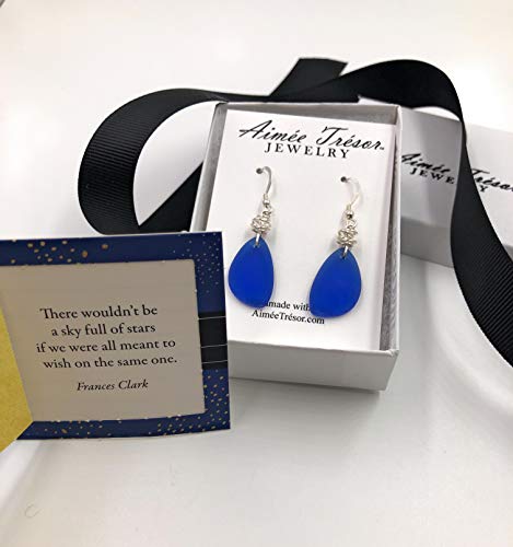 Popular Recycled Sea Glass Earrings on Sterling Silver Hooks - color: Cobalt Blue 2