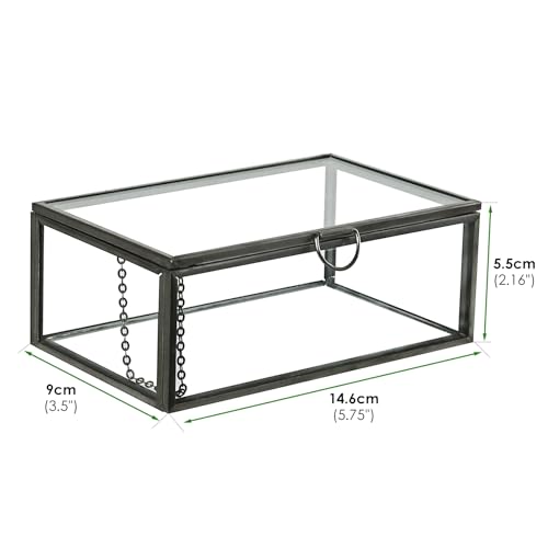 HighFree Vintage Glass Box with Lid - Clear Jewelry Glass Display Box Keepsake Box - Home Decor Decorative Box for Trinket Rings Bracelet (Black, Small) - color: Black, size: X-Small