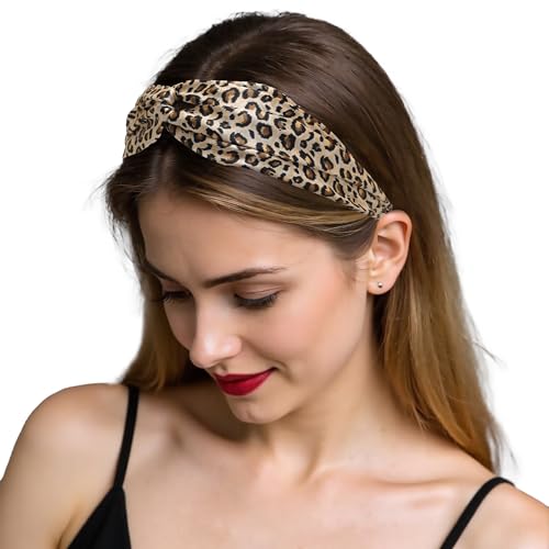 ZLYC Mulberry Silk Headband Elastic Twist Knotted Head Bands for Women's Hair, Leopard Print - color: Leopard Print