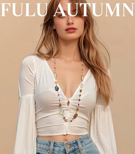FULU AUTUMN Long Necklaces for Women Trendy Long Chunky Beaded Necklace Boho Fashion Costume Jewelry Mothers Day Gifts for Her - color: Brown