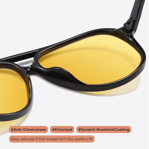 livho Trendy Polarized Aviator Sunglasses Women Men, Retro Sun Glasses for Women Men 2025, Oversized UV Protection Shades - color: Light Black/Yellow
