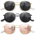 MEETSUN Round Polarized Sunglasses for Women Men Classic Retro Metal Frame Sun Glasses UV Protection - color: (3 Pack) Gold/Grey + Black/Grey + Gold/Pink