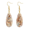 Stone Drop Earrings for Women Earrings Teardrop Jasper Stone Dangle Earrings - color: Brown-Golden Hook